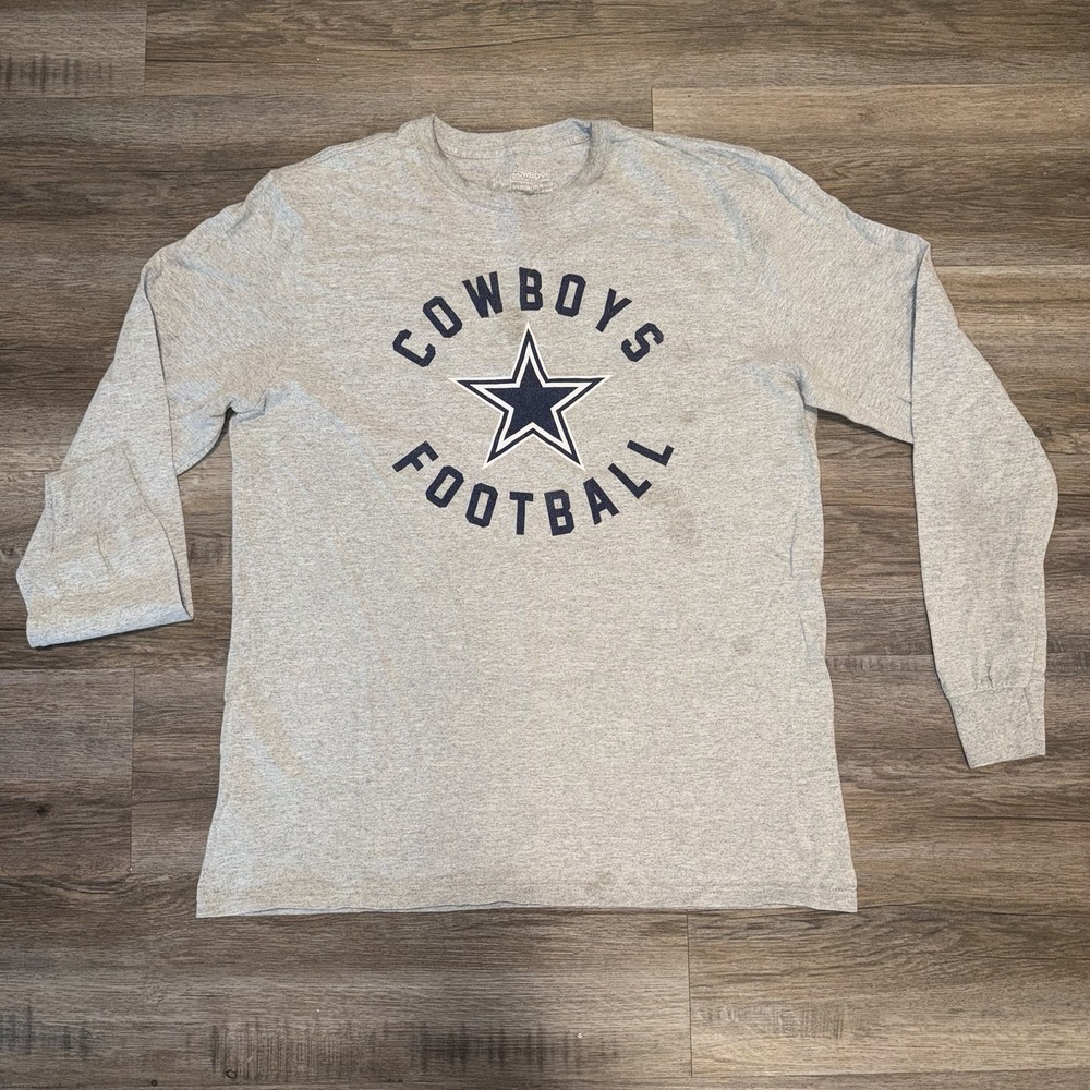 Dallas Cowboys Authentic NFL Football Gray Long Sleeve Crewneck Shirt Size L